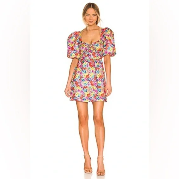 NWT For Love & Lemons Sasha Mini Dress Blue Dizzy Floral - Picture 5 of 9